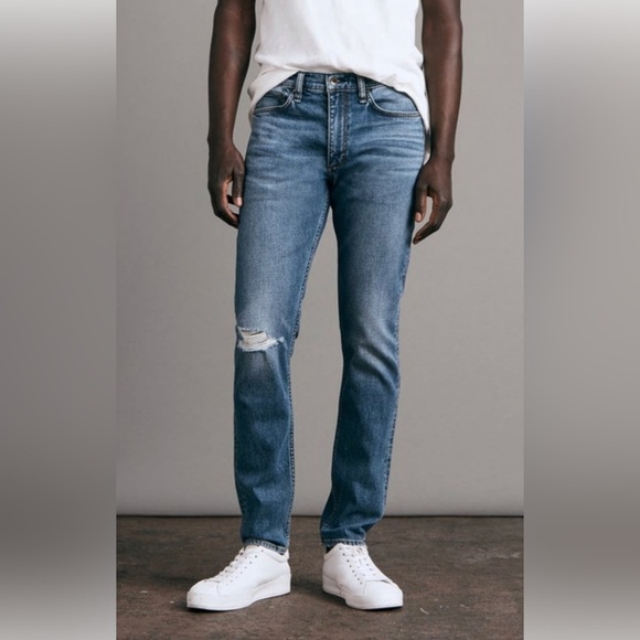 NEW Rag & Bone Slim Fit Mid Rise Mid Indigo Tailored thru hip & thigh 34W x 32L